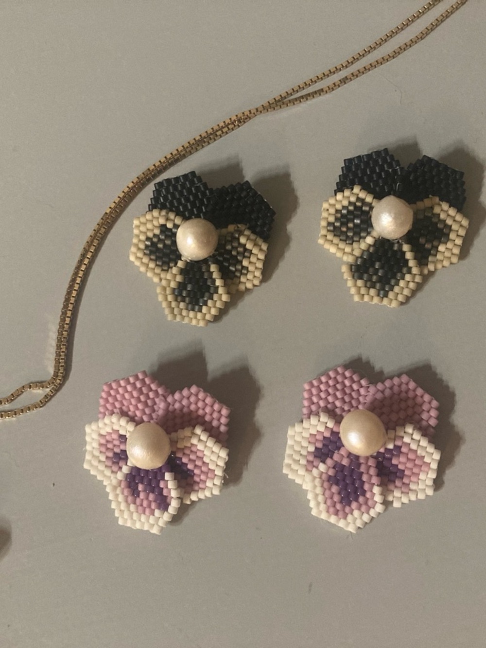 Handmade Beaded Floral Stud Earrings - Black & Pink Options